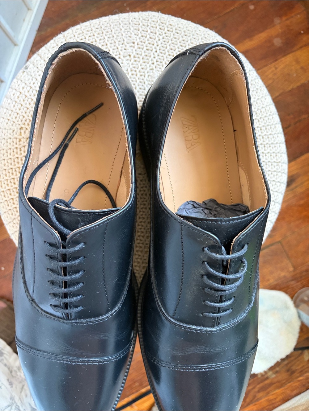 Zara Black Cap-Toe Derby Shoes for Men - Picture 2 of 8